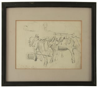 Claude Cardon (British, 1864-1924) Farm Scene Pencil Sketch