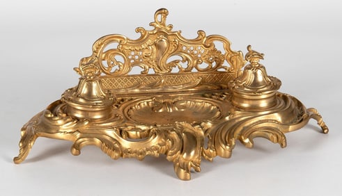A French Neoclassical Style Gilded Inkwell