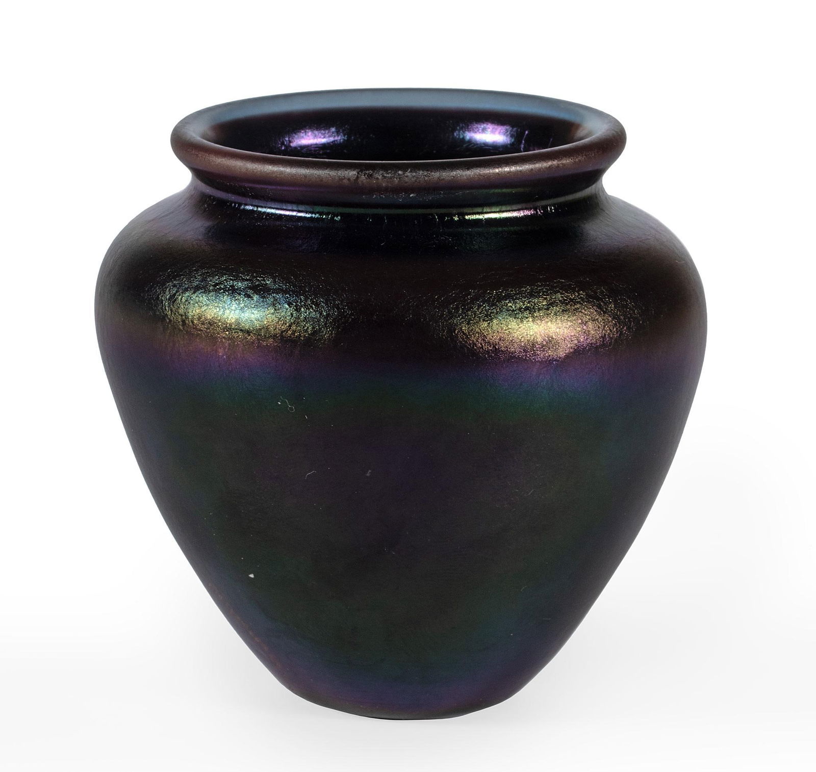 Dominick Labino (American, 1910-1987) Art Glass Vase: American, 19th century. An iridescent art glass vase by Dominick Labino, signed and dated on base; ht. 3, wd. 3, dp. 3 inches. Overall good condition. Small abrasion at the base of vase. See photos.