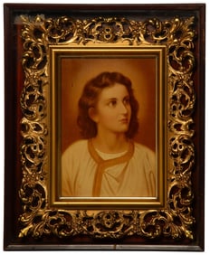 German Painted Glass KPM Style Depiction of a Young Jesus Christ