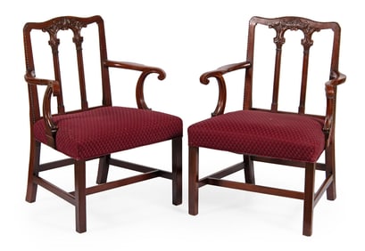 A Pair of Irish Chippendale Walnut Open Armchairs