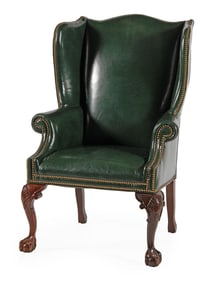 Georgian Chippendale Style Leather Wingback Armchair