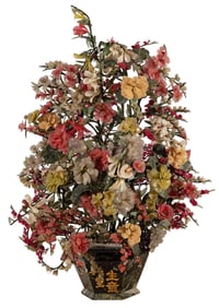 Monumental Carved Jade and Hardstone Flower Arrangment
