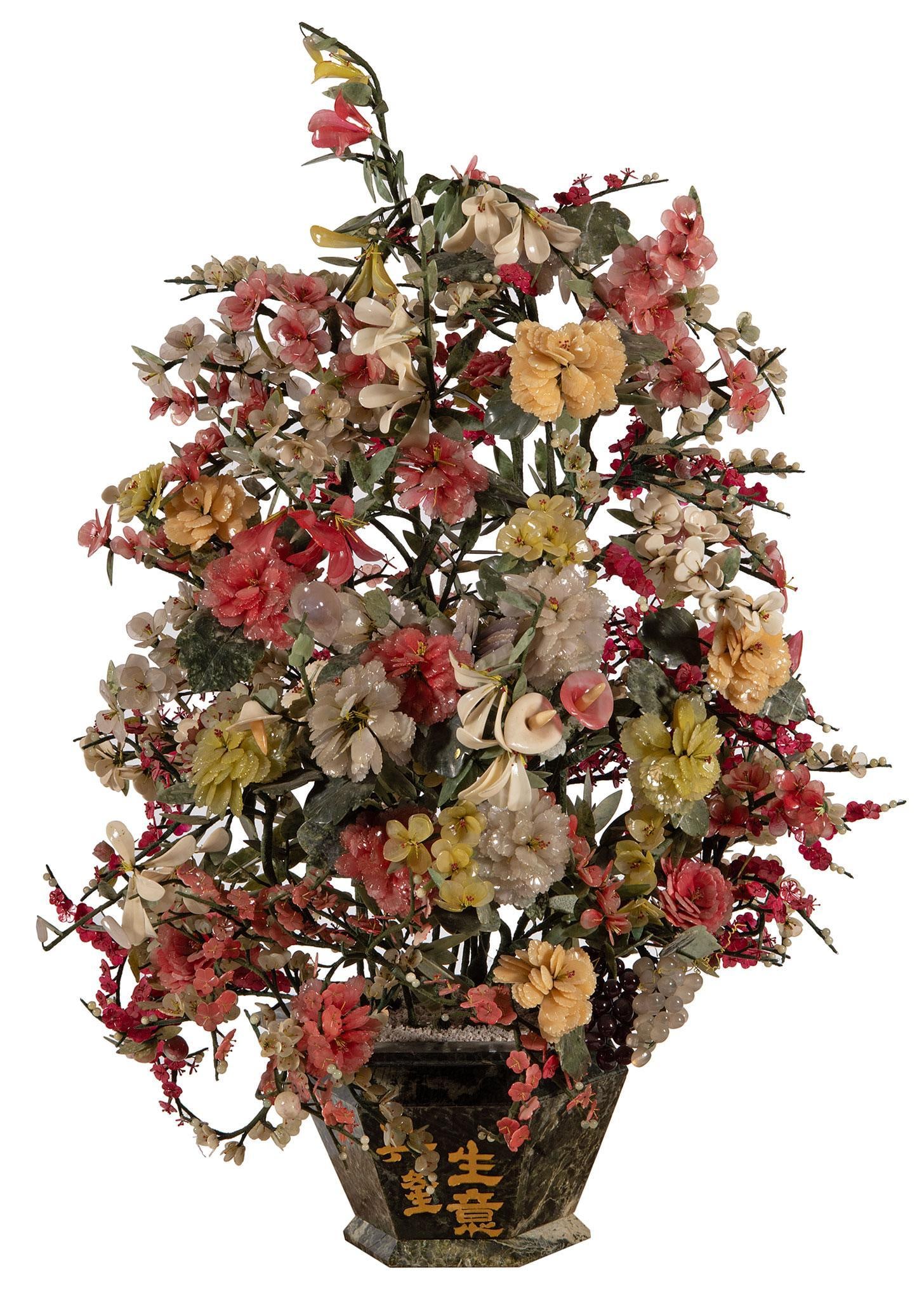 Monumental Carved Jade and Hardstone Flower Arrangment (1 of 3)