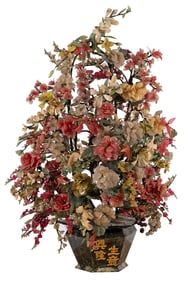 Monumental Carved Jade and Hardstone Flower Arrangment