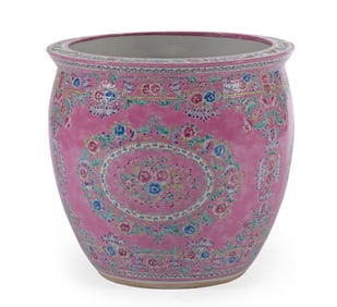 Large Chinese Porcelain Planter with Koi Fish Interior