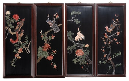 Chinese Wildlife Carved Hardstone Panels