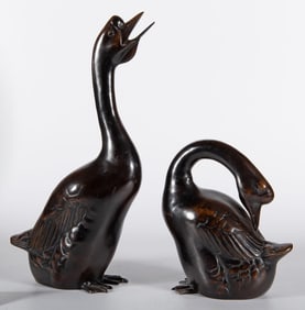 Two Japanese Bronze Geese