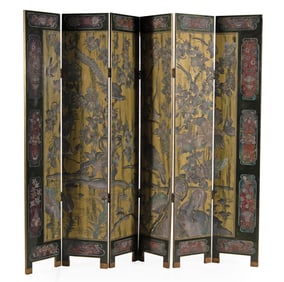 Chinese Lacquered, Carved and Painted Room Divider