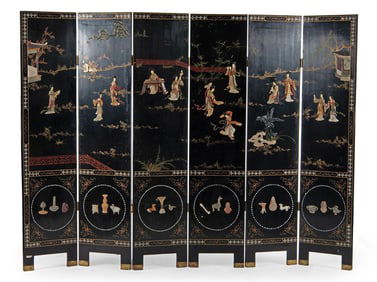 Chinese Lacquered and Hardstone Room Divider
