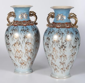 A Pair of Large Meiji Period Satsuma Vases