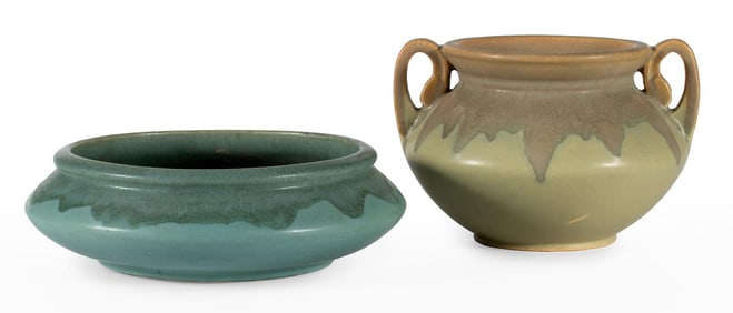 Two Roseville Art Pottery Drip Glaze Bowls