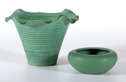 Weller Pottery Fleron Ribbed Vase and Bowl