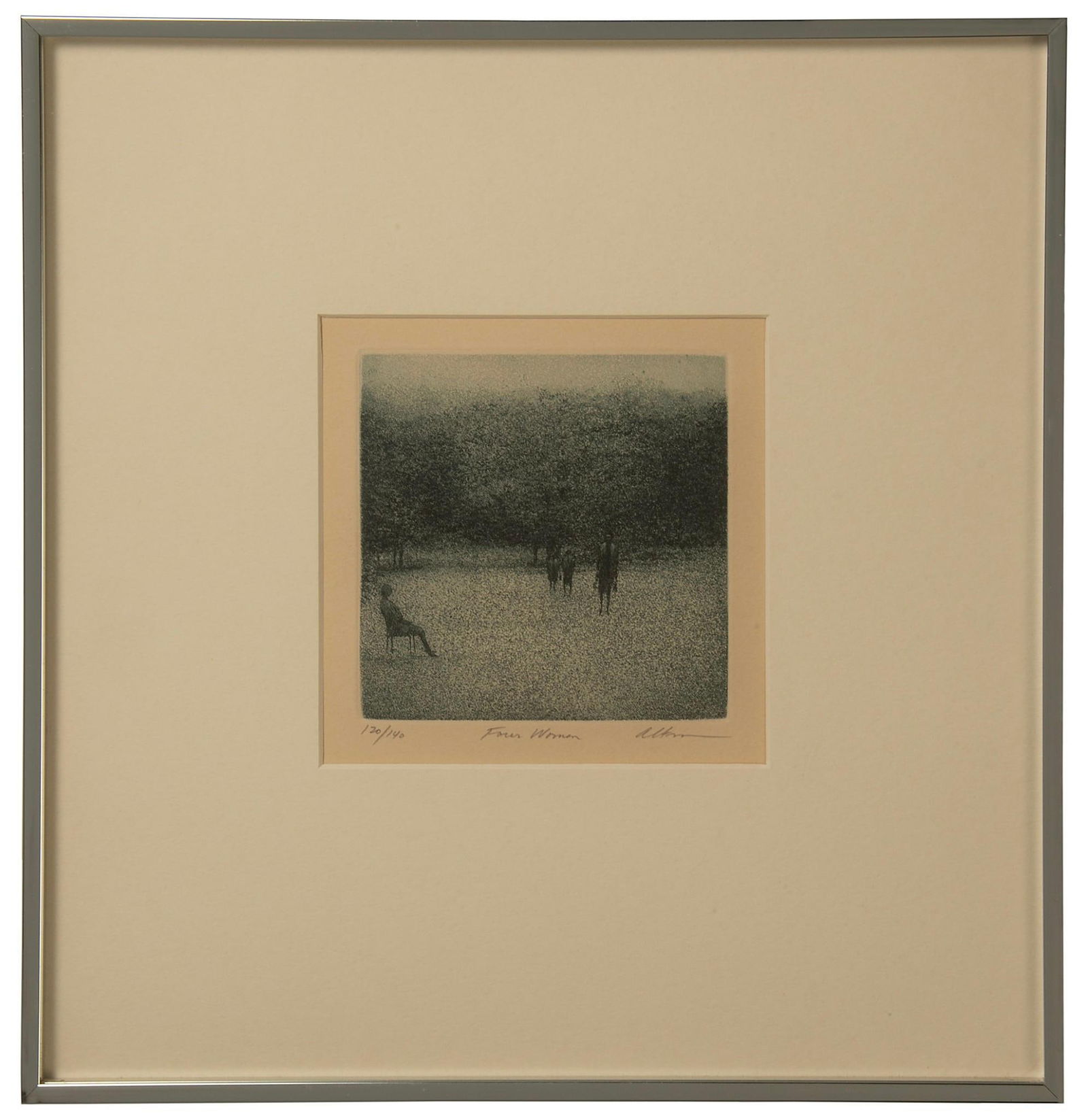 Harold Altman (1924-2003) Four Women Etching: Four Women Etching on Paper Signed, Titled and Numbered in Pencil 6 x 5.75 inches (sight) 14 x 13.75 inches (frame) Overall good condition.