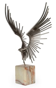 Curtis Jere Metal Bird in Flight on Onyx Base