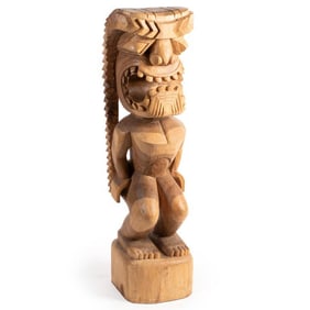 Large Hawaiian Lono Wood Carved Totem Figure