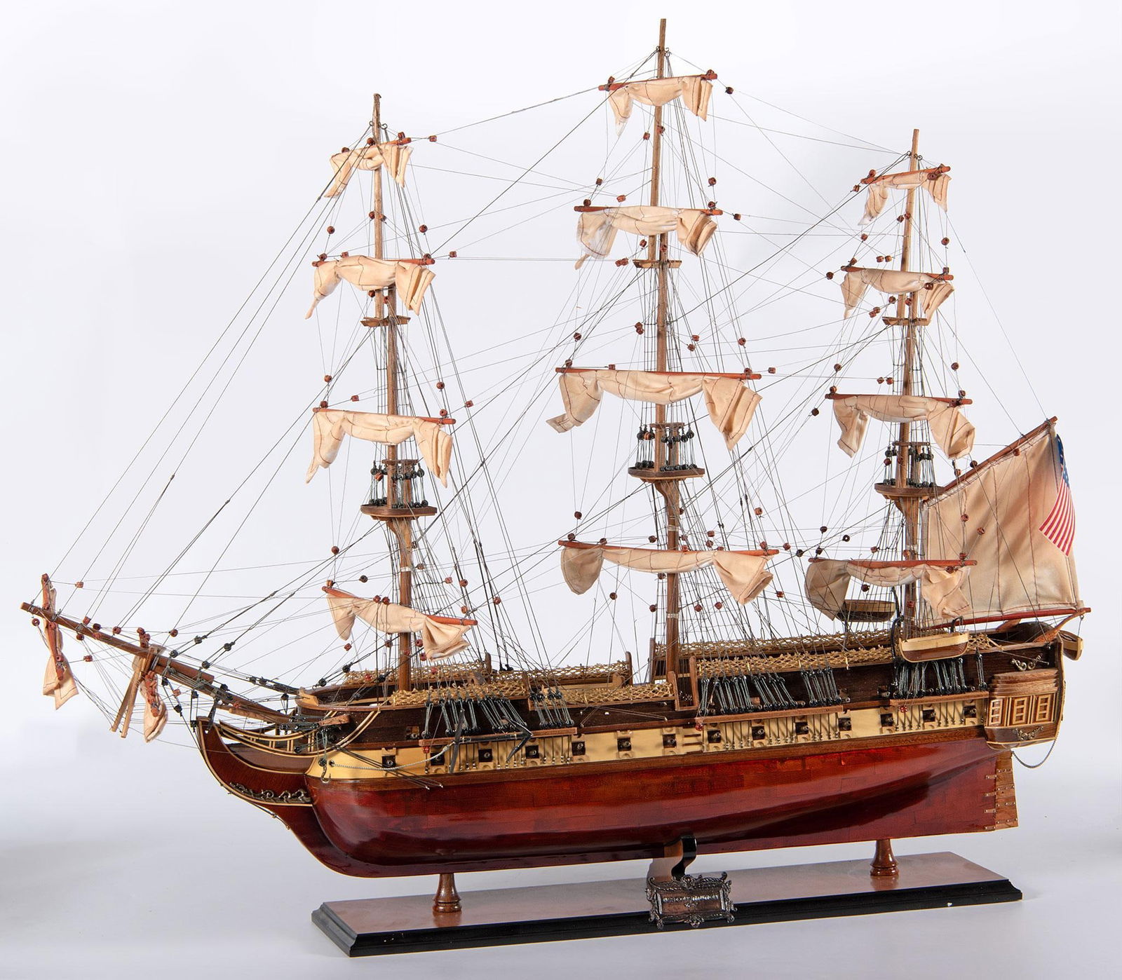 USS Constitution Scale Model Ship: Scale model ship of the USS Constitution 1707; ht. 30, wd. 35, dp. 7 inches. Overall good condition, no breaks or repairs.