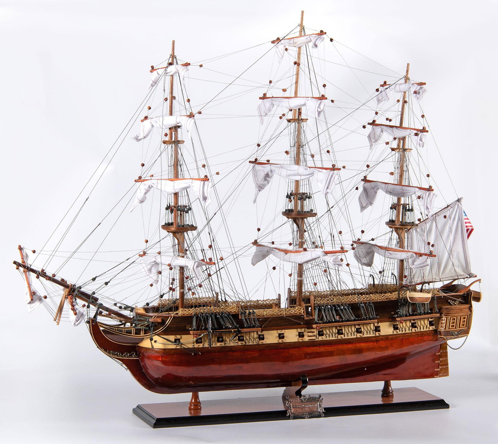 USS Constitution Scale Model Ship: A scale model ship of the USS Constitution 1797; ht. 31, wd. 36, dp. 7 inches.