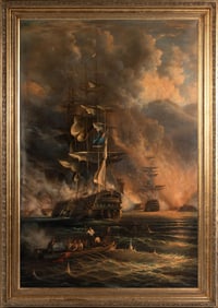 Monumental British Naval Scene Oil on Canvas