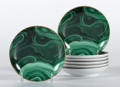 L'Objet Malachite Dishes Grouping of 7