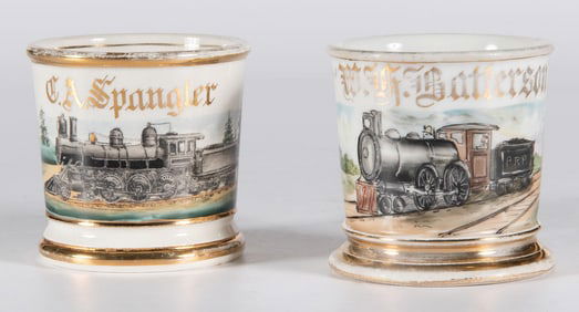 Two Railroad Occupational Shaving Mugs