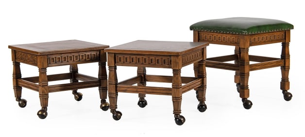 A Pair of Romweber Viking Oak Side Tables Stool