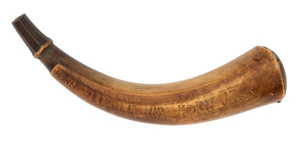 A French Indian War Engraved Powder Horn Belonging to John Marble