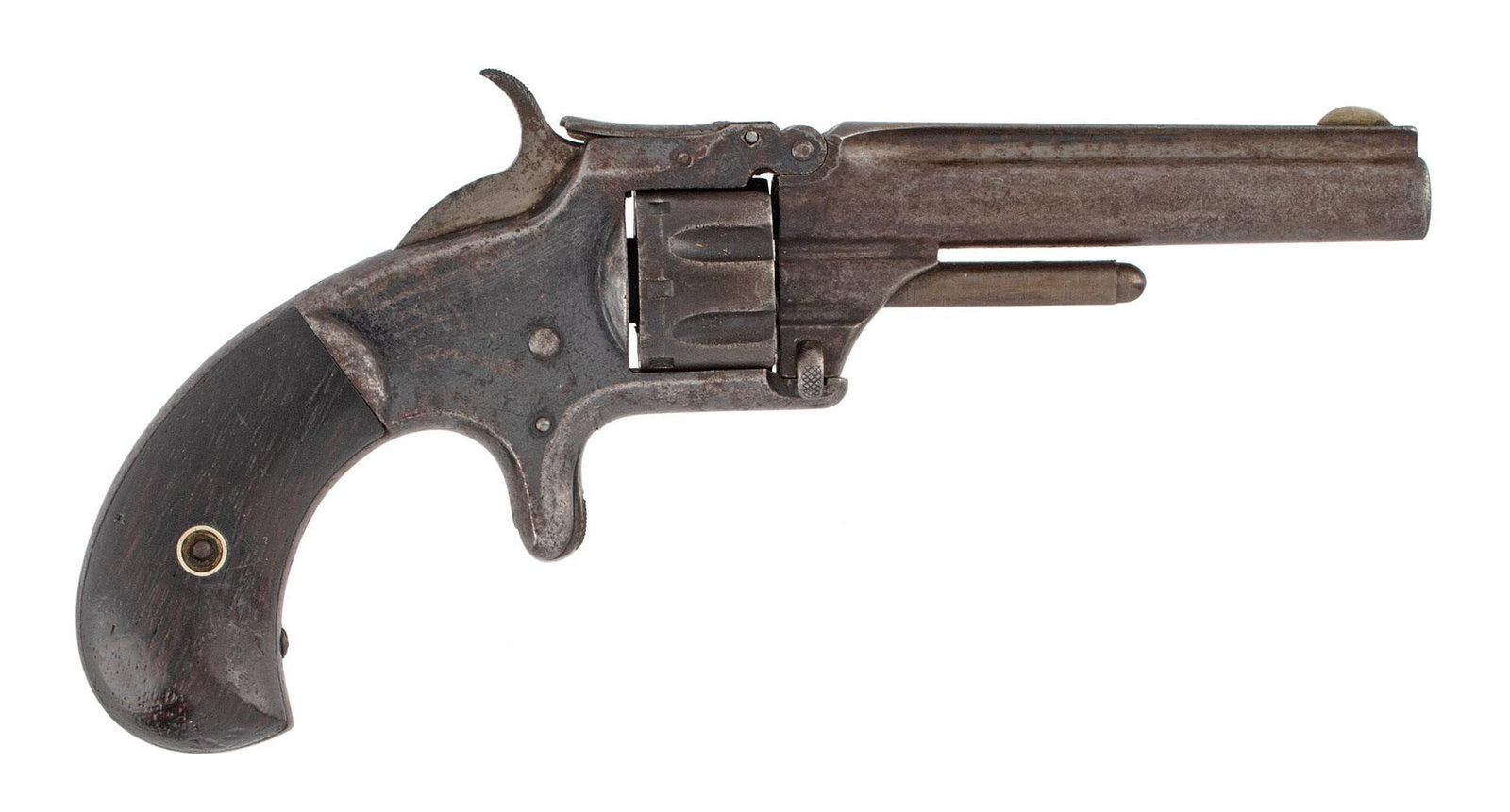 Smith and Wesson 3rd Issue Revolver: .22 short, 3" barrel, S/N 417. Tip up number 1 3rd issue revolver with walnut grips. Good overall condition.