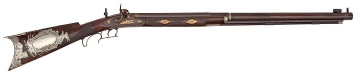A Magnificent Silver And Gold Mounted And Inlaid 19th Century American Percussion Rifle