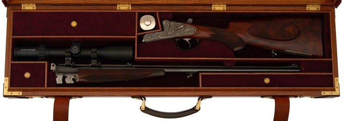 **Cased Deep Relief Engraved Sempert & Krieghoff Rifle
