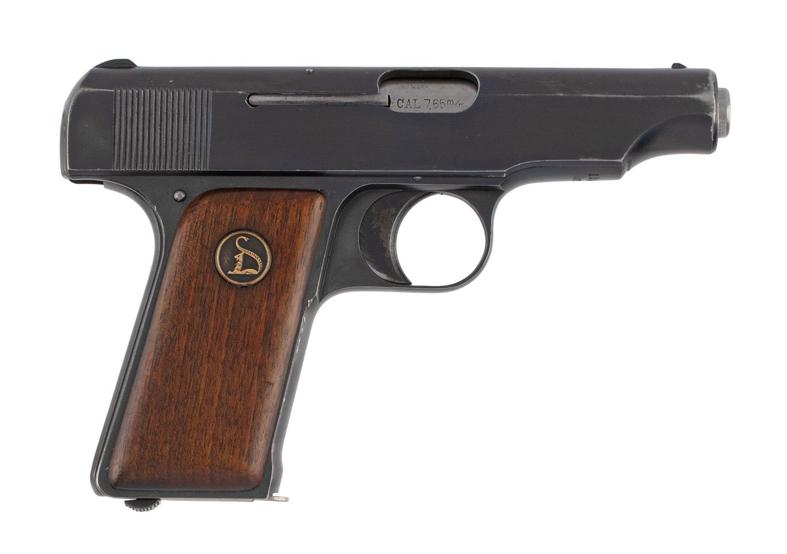 **Duetsche Werke Ortgies Pistol: .32 caliber, 3.25" barrel, S/N 119167. Slide with 2 line address, blue finish with walnut grips. Retaining a lot of the original blue finish with wear to the high edges. Excellent overall condition.
