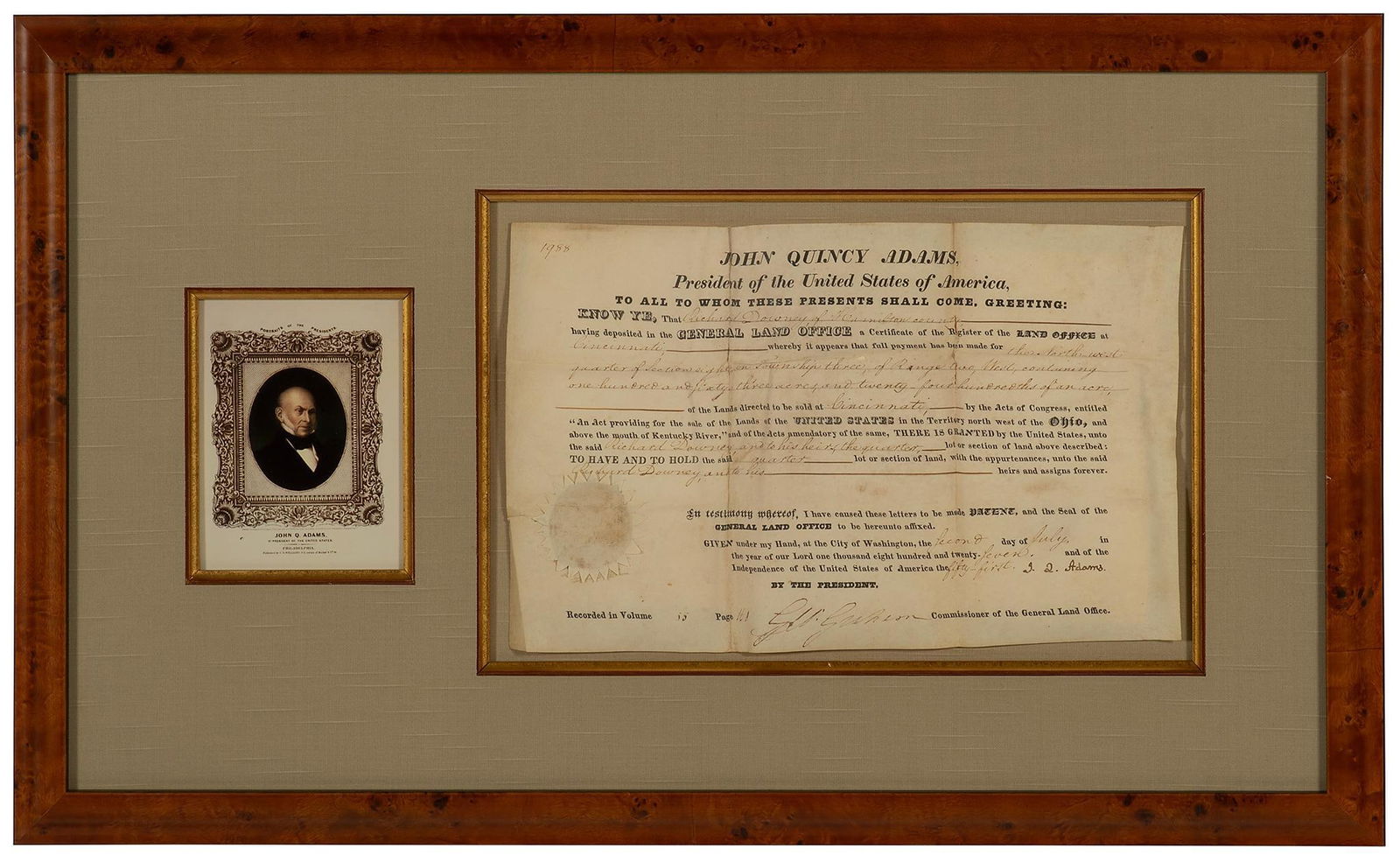 John Quincy Adams Signed Land Grant (1 of 3)