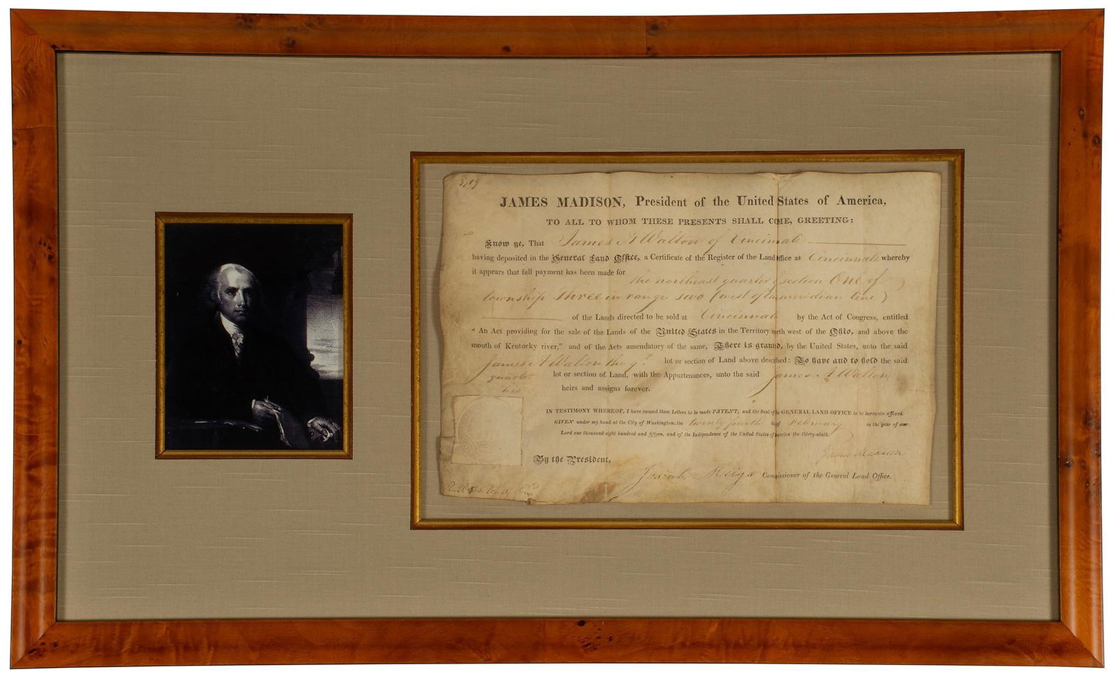 James Madison Signed Cincinnati Land Grant (1 of 3)