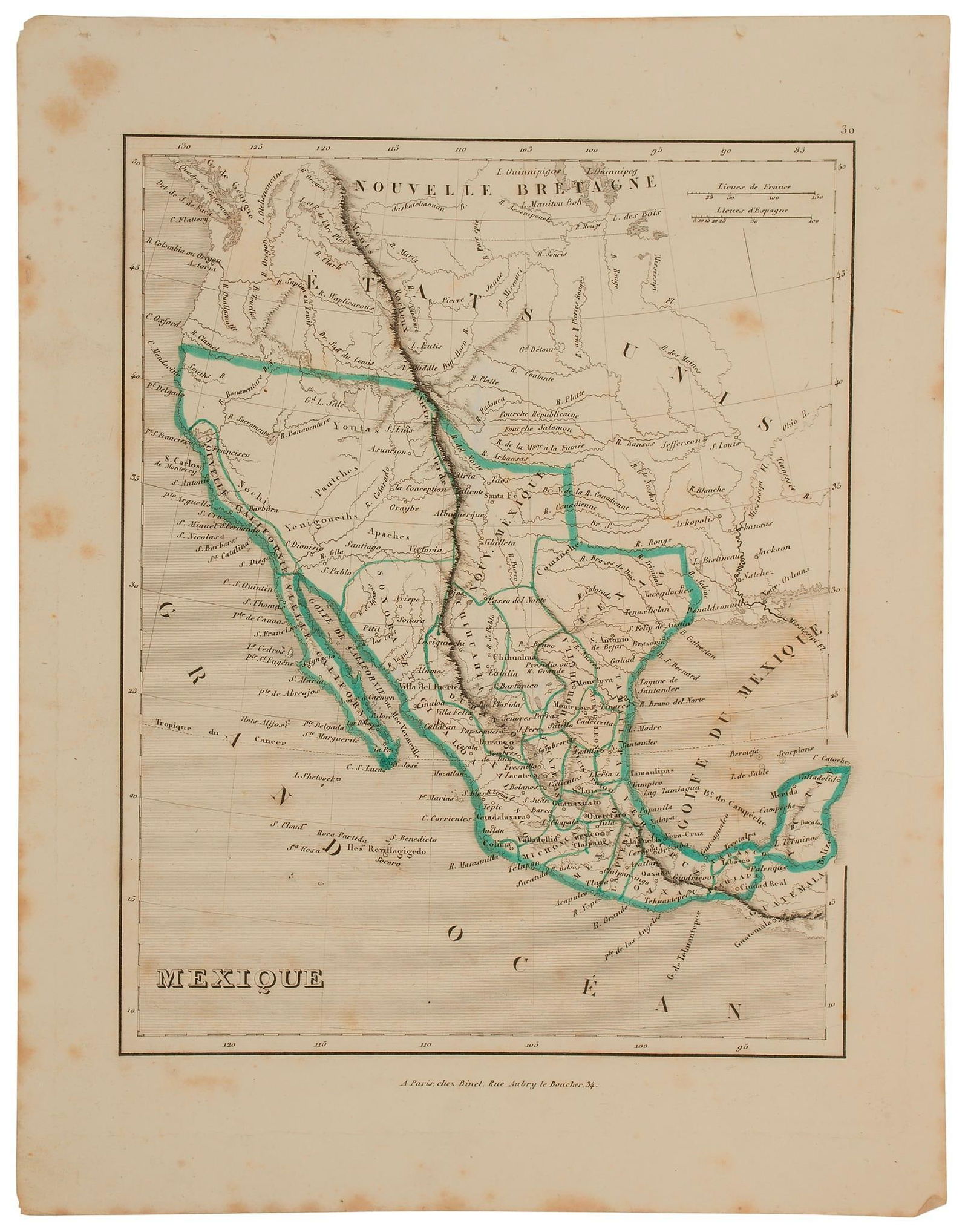 1820 French Map of Mexico, Texas and New California (1 of 2)