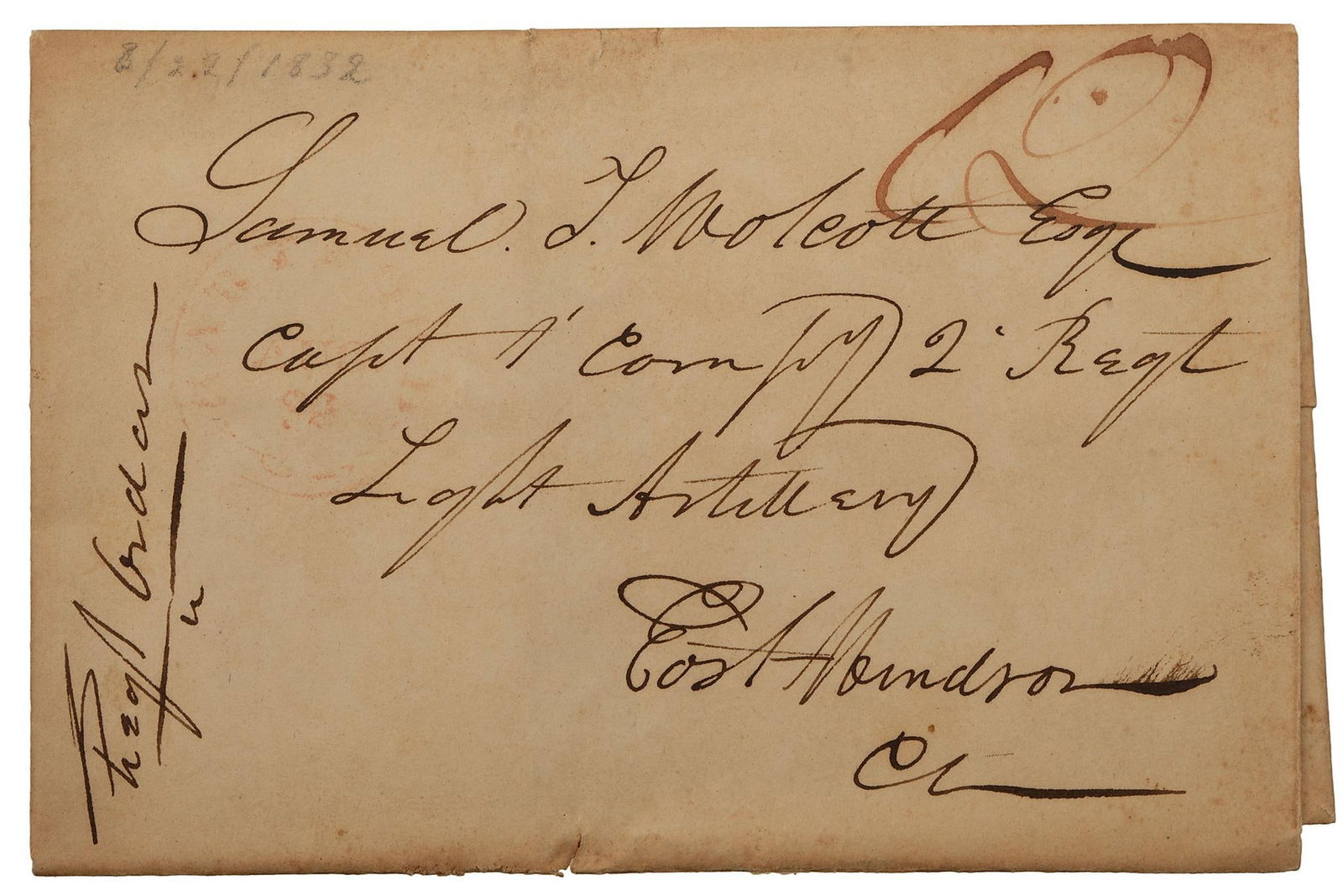 Rare 1832 Letter Addressed to Captain Wolcott of the 2nd Regiment Light Artillery (1 of 2)