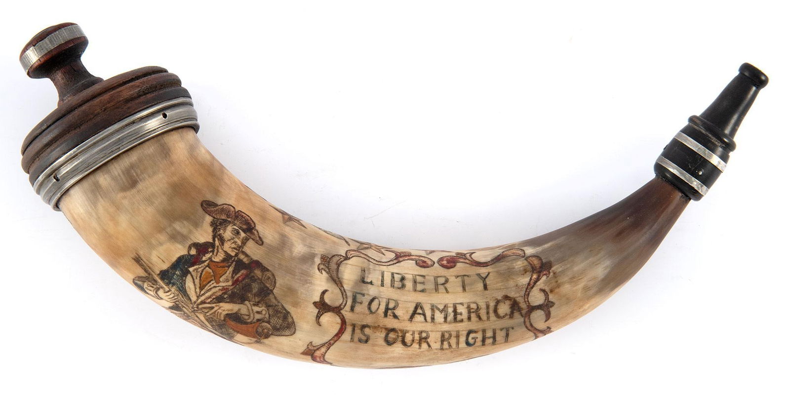 Contemporary Revolutionary War Patriotic Engraved and Polychrome Powder Horn by Rick Froehlich (1 of 3)