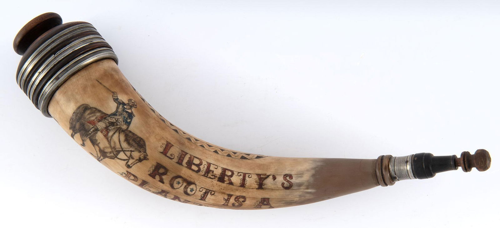 Contemporary Polychrome Decorated Patriotic Engraved Powder Horn by Rich Froehlich (1 of 3)