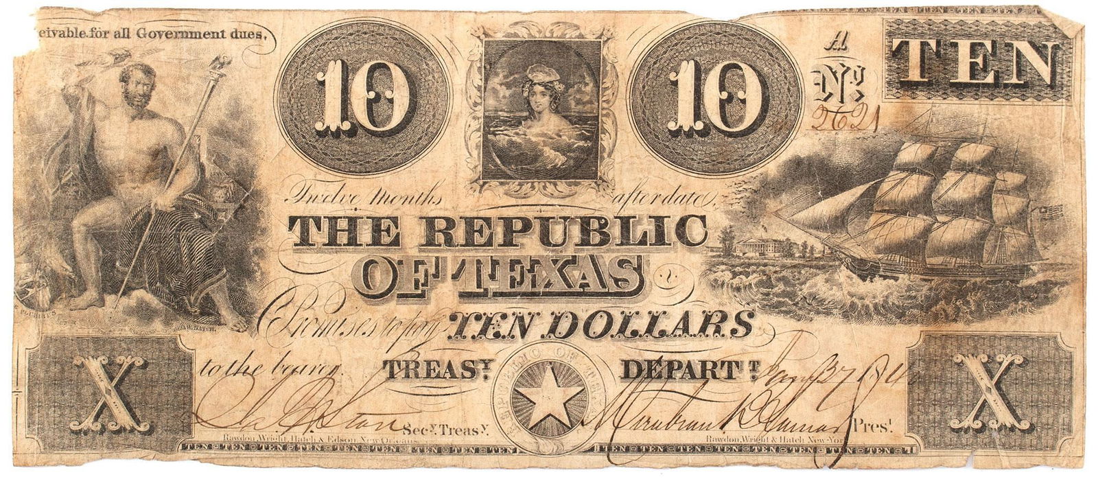Republic of Texas Ten Dollar Bank Note (1 of 2)