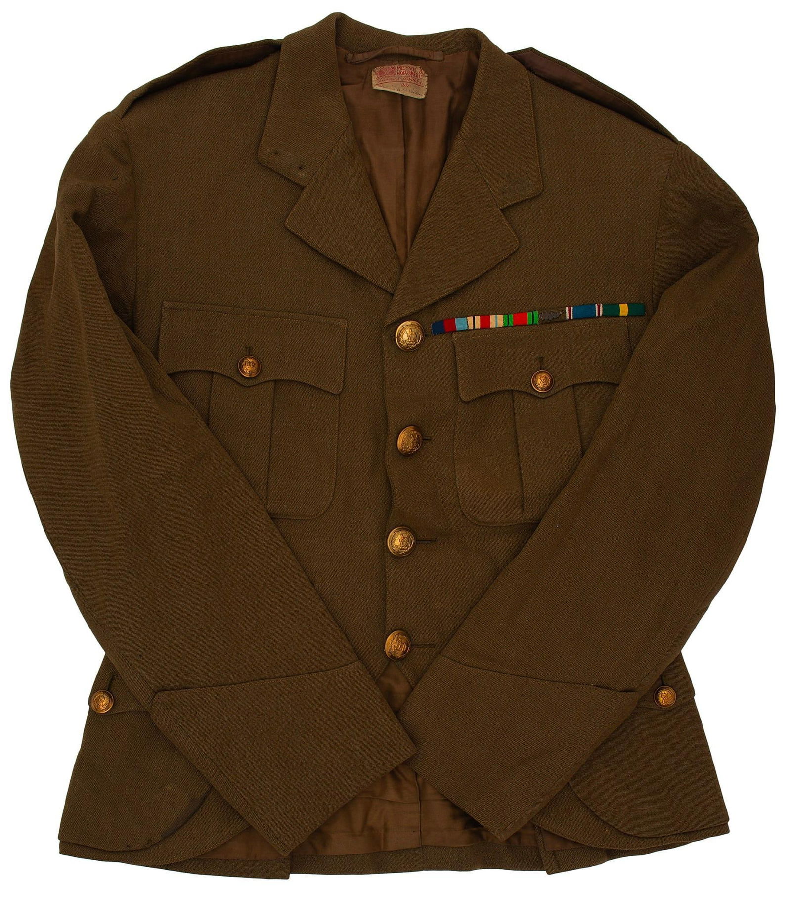 Gordon Highlanders Military Uniforms Collection: Lot includes tunics, kilts, overcoats and pants. Gordon Highlander buttons and medals with tunics. Overall good condition.