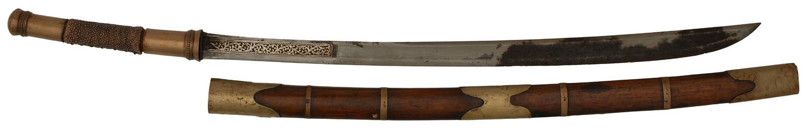 Burmese Dha Sword with Wooden and Brass Scabbard (1 of 7)