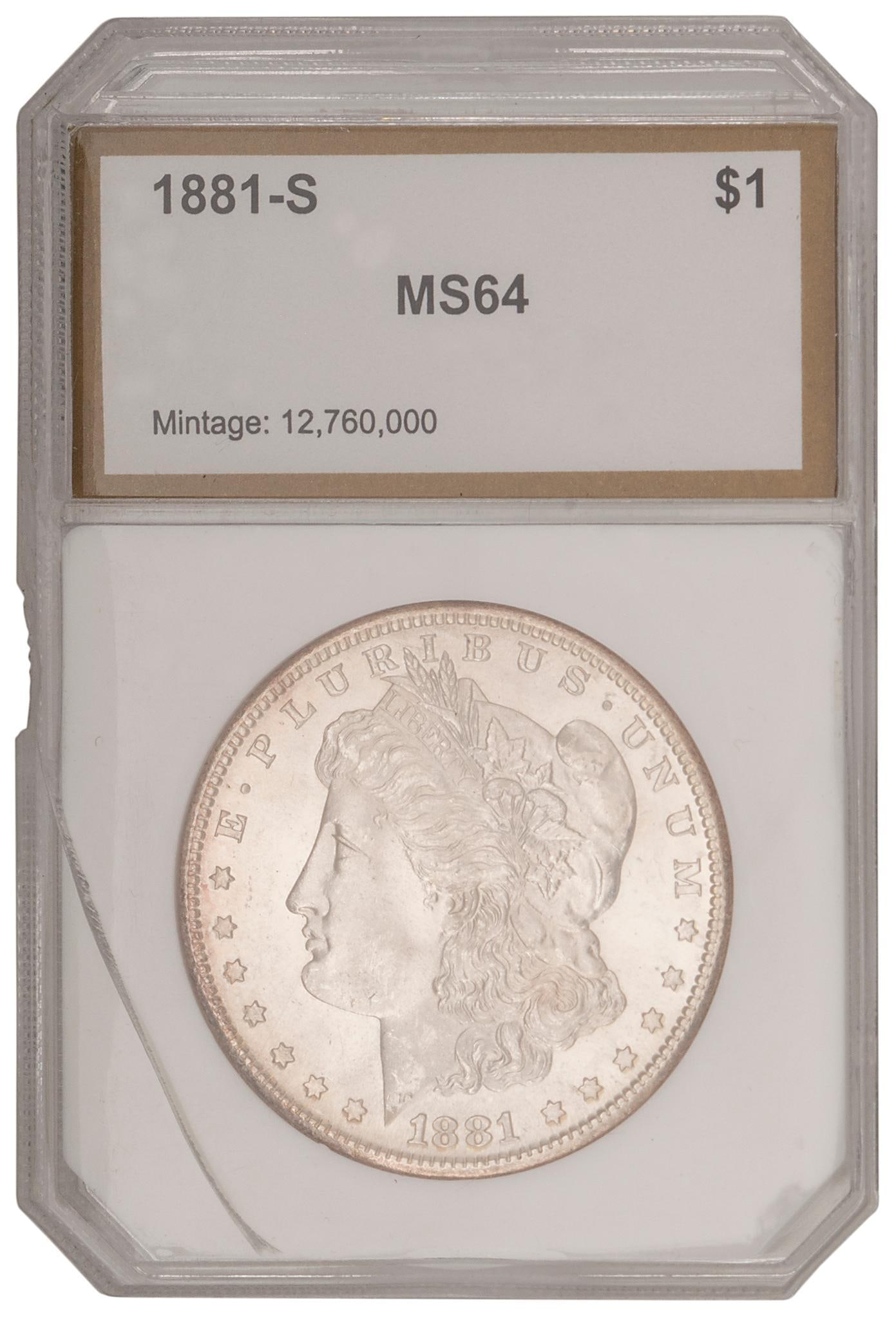 An 1881-S MS64 United States Silver Morgan Dollar Coin (1 of 2)