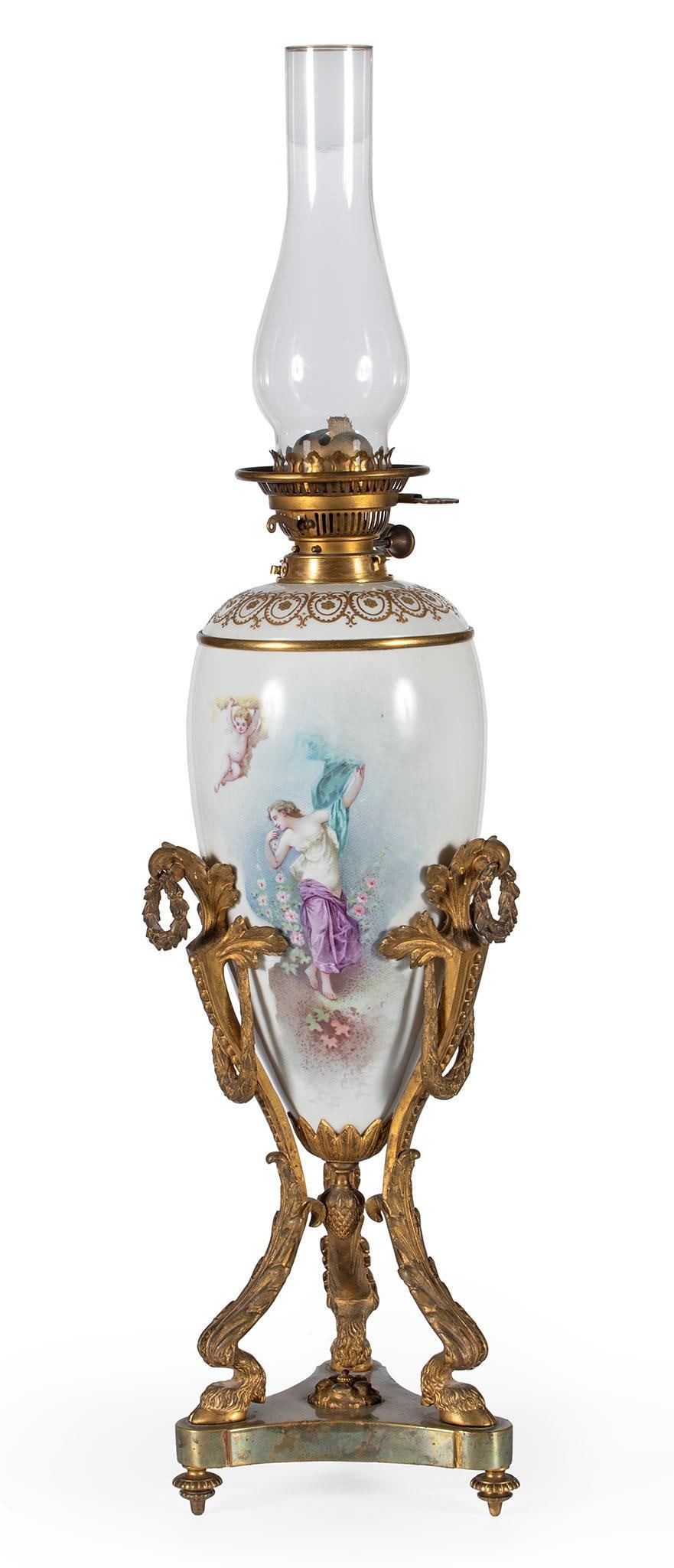 Sevres Ormolu Mounted Painted Porcelain Oil Lamp (1 of 5)