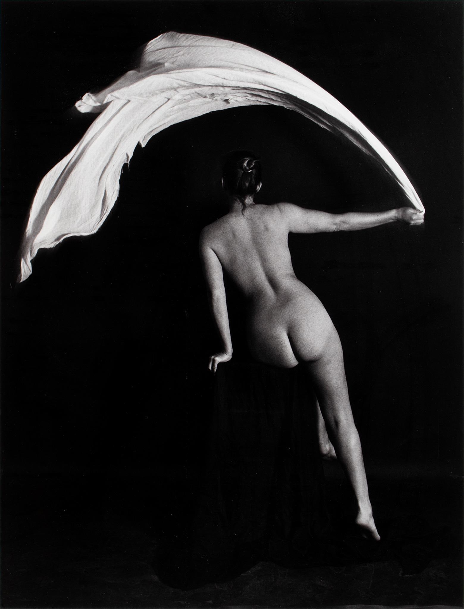 Nude Gelatin Silver Photograph by George Krause (American, born 1937): Swish Nude Female Gelatin silver photograph 17 x 13.5 inches (sight) 24.5 x 20.25 inches (frame) Overall very good condition. Provenance: Purchase receipt Sothebys 2001.
