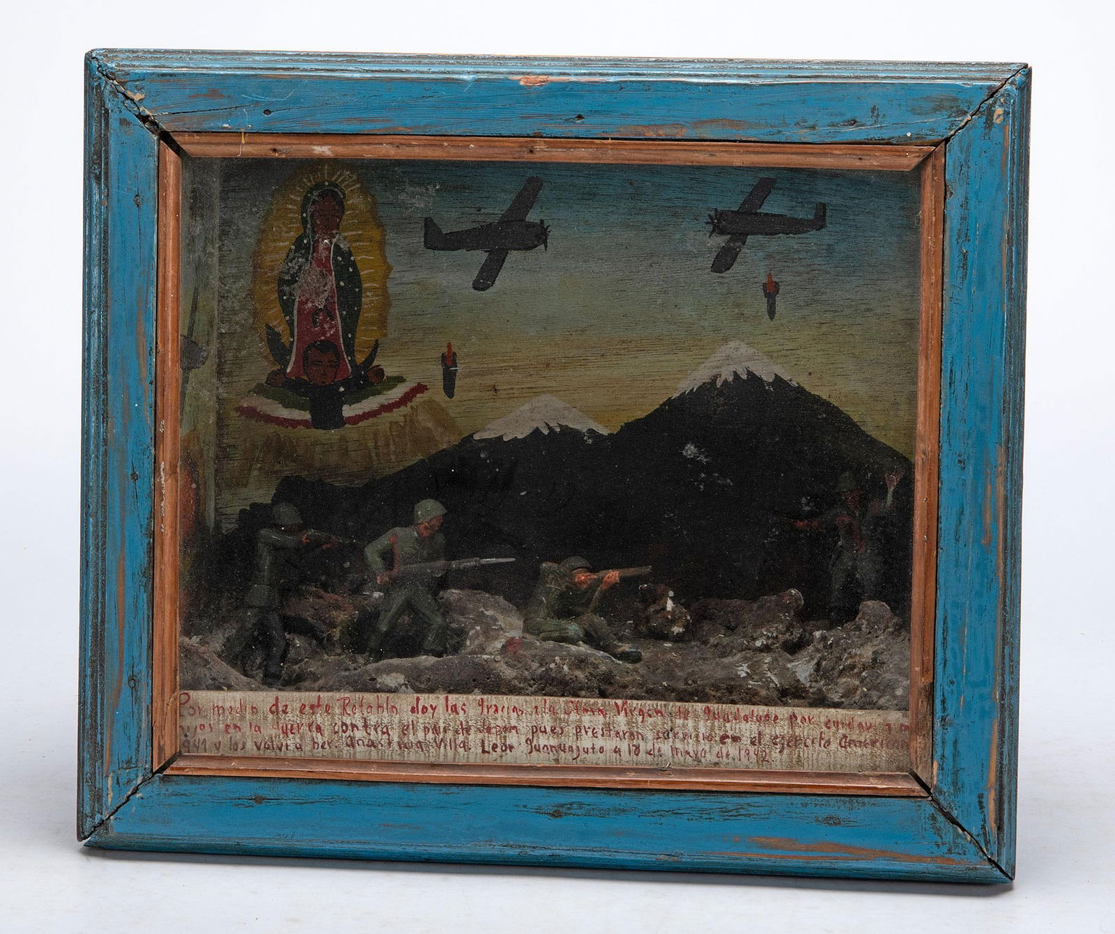 Mexican Ex-Voto Retablo Folk Art Dedication to WWII (1 of 2)