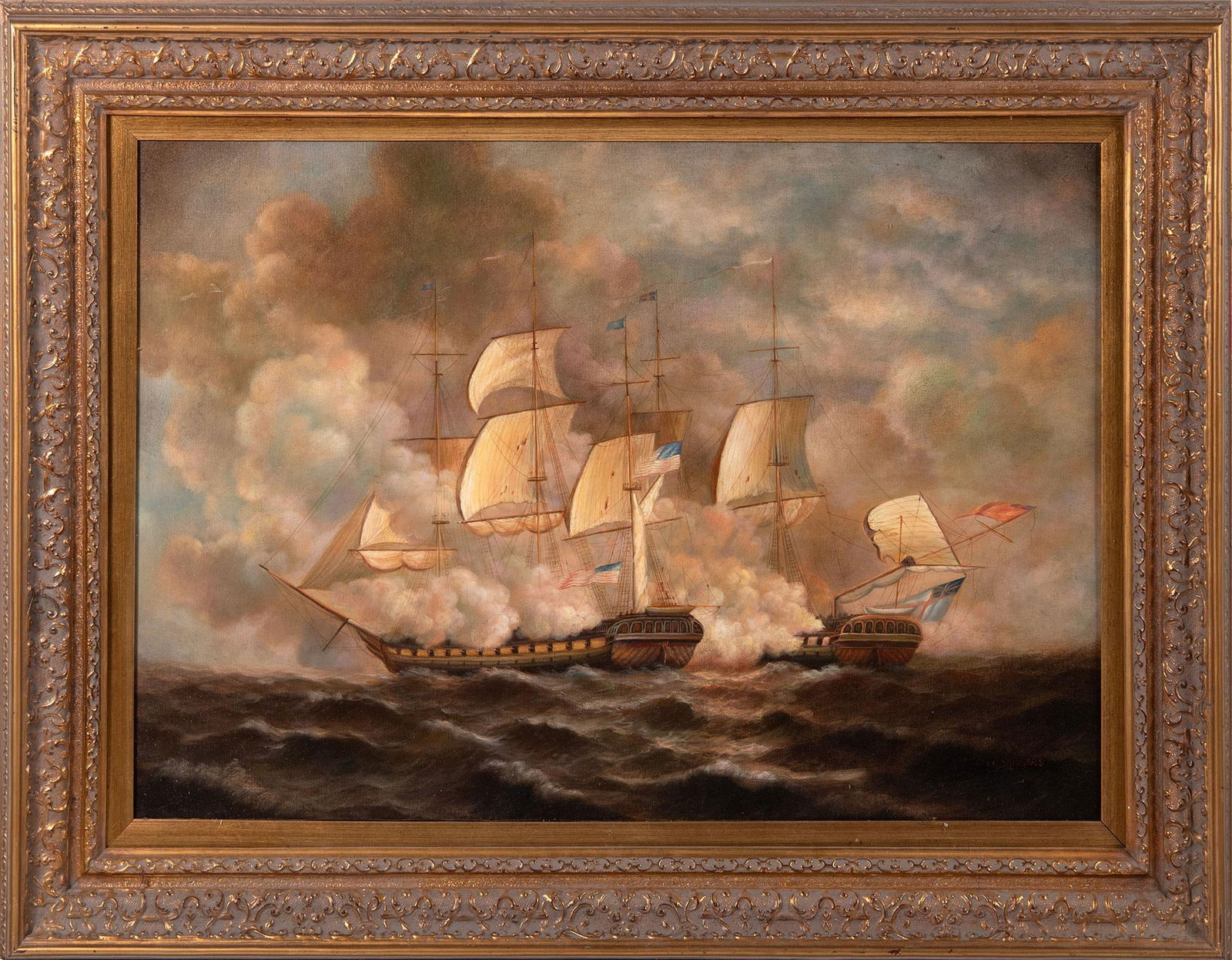 A 20th Century Oil on Canvas British Naval Scene Signed Bob Sanders (1 of 3)