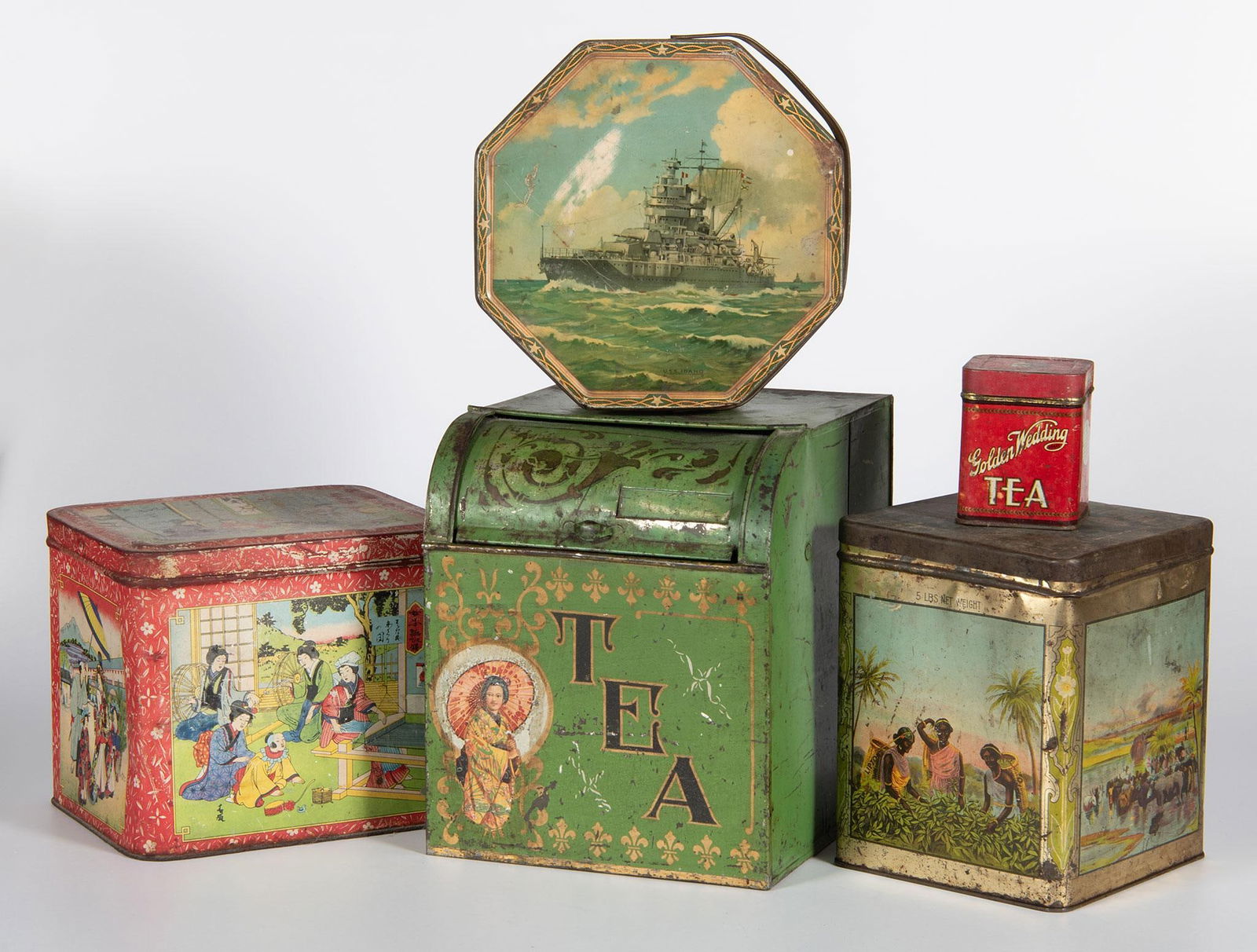 A Group of Vintage Painted Tin Tea Bins (1 of 1)