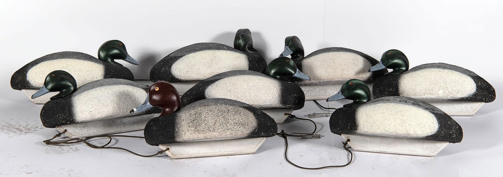 Painted Plastic Mallard Duck Decoys Restle Decoy Co.: Lot includes 8 painted plastic Mallard duck decoys by Restle Decoy Co. Inc of Maumee Ohio. Overall good condition.