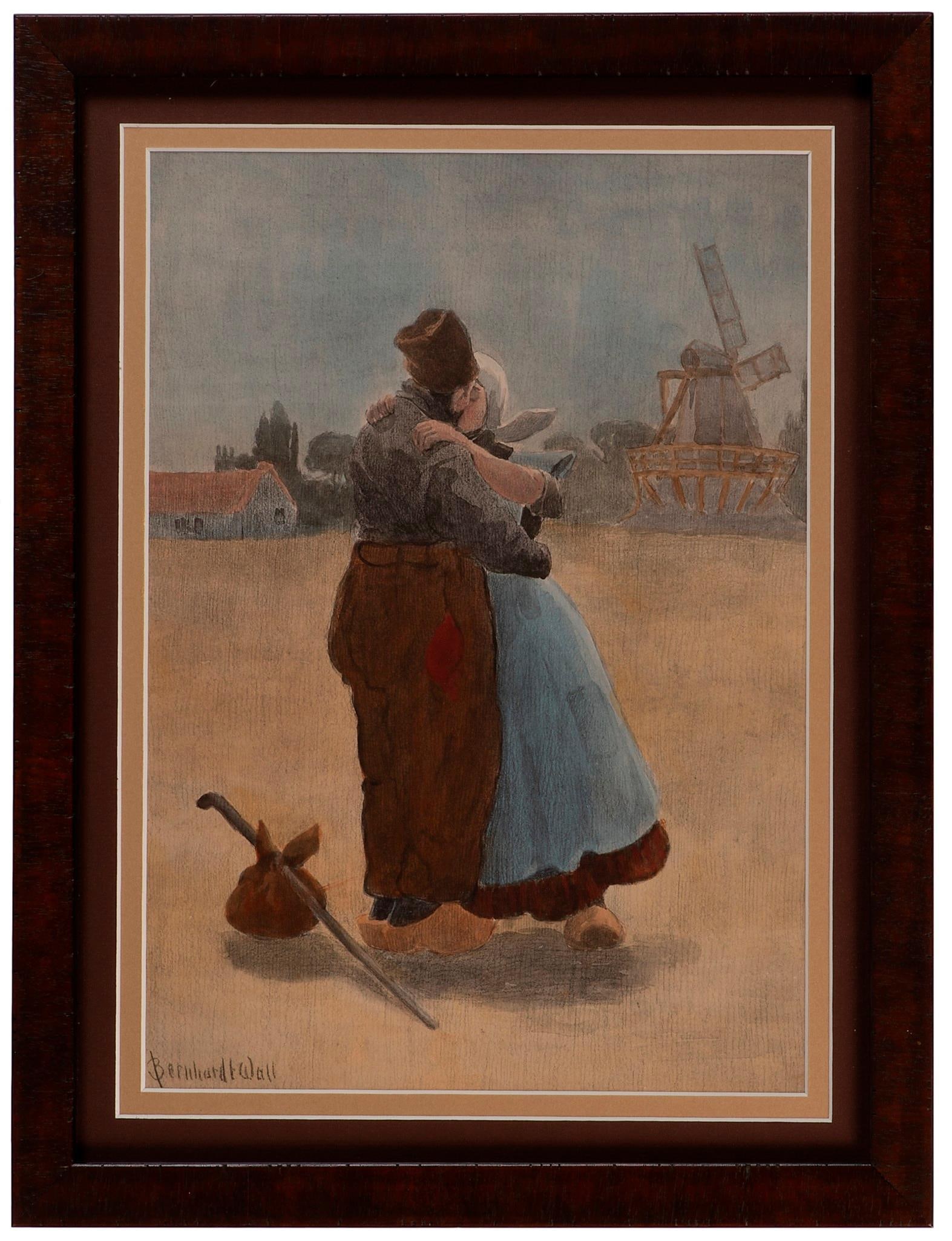 Watercolor on Paper by Berhardt T. Wall: Figural Landscape Watercolor on paper signed l.l. 15 x 10 inches (sight) 18 x 14 inches (frame) Overall good condition.