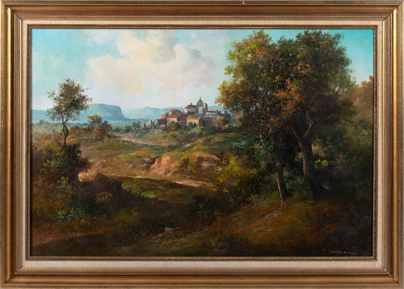 A 20th Century Continental Landscape by Van Ring: continental landscape oil on canvas signed l.r. 34.5 x 23 inches (sight) 40.5 x 29.5 inches (frame) Overall good condition.