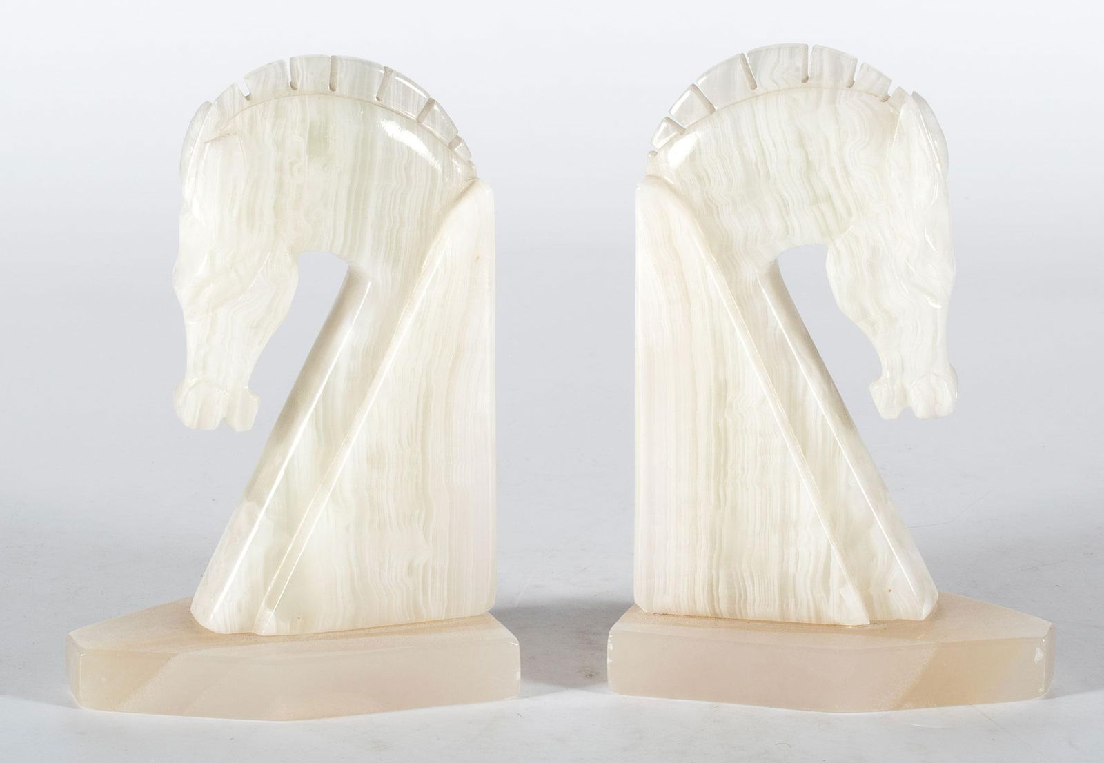 A Pair of Carved Onyx Trojan Horse Head Bookends (1 of 2)